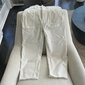Mother White Jeans Size 25 Ankle Fray Patch Pockets